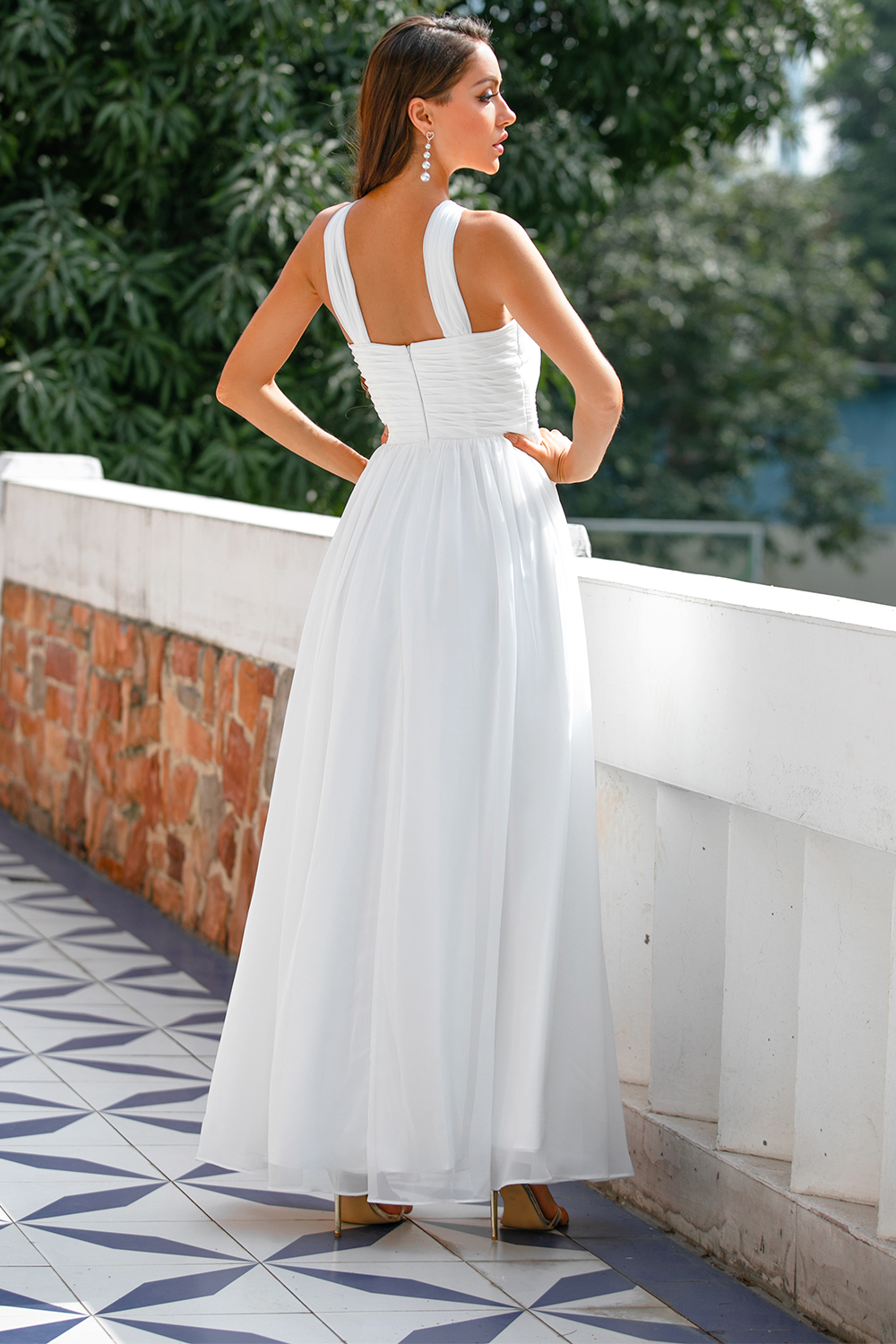 Halter Chiffon Long Bridesmaid Dress