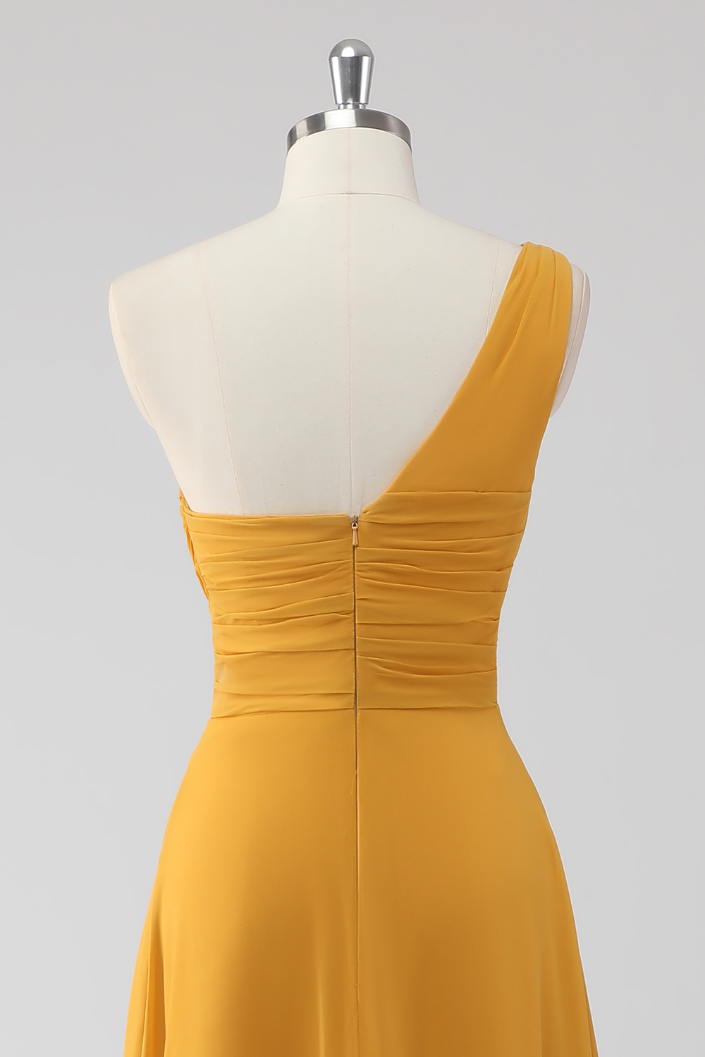 Yellow One Shoulder A Line Maxi Bridesmaid Dress with Slit