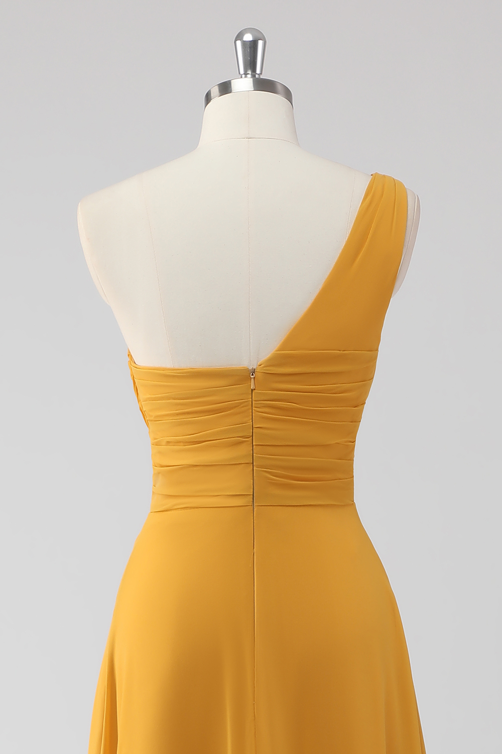 Yellow One Shoulder A Line Maxi Bridesmaid Dress with Slit