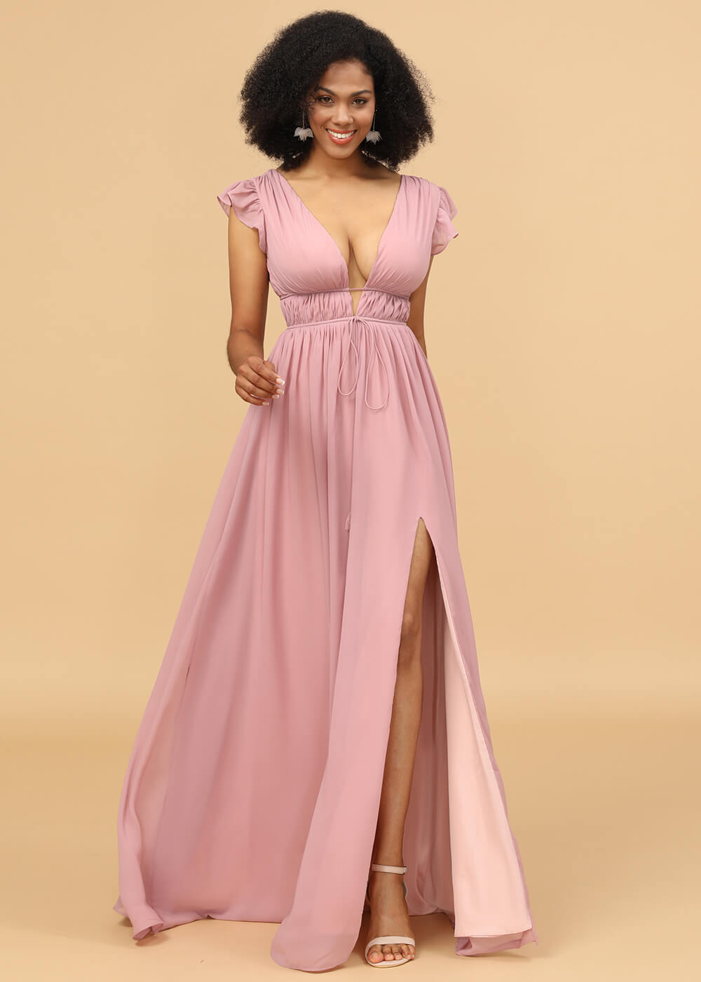 Long V-neck Bridesmaid Dress with Split