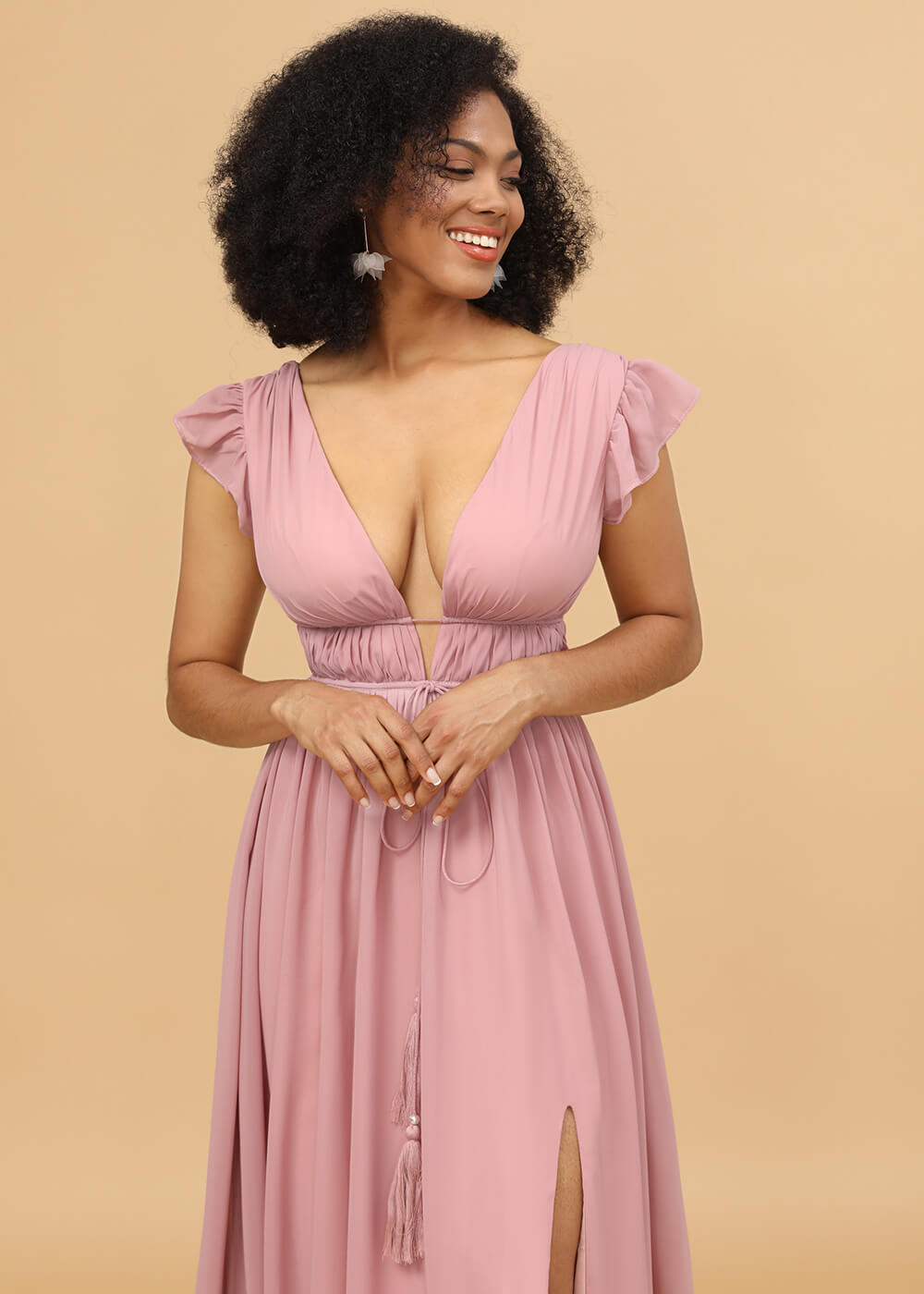 Long V-neck Bridesmaid Dress with Split