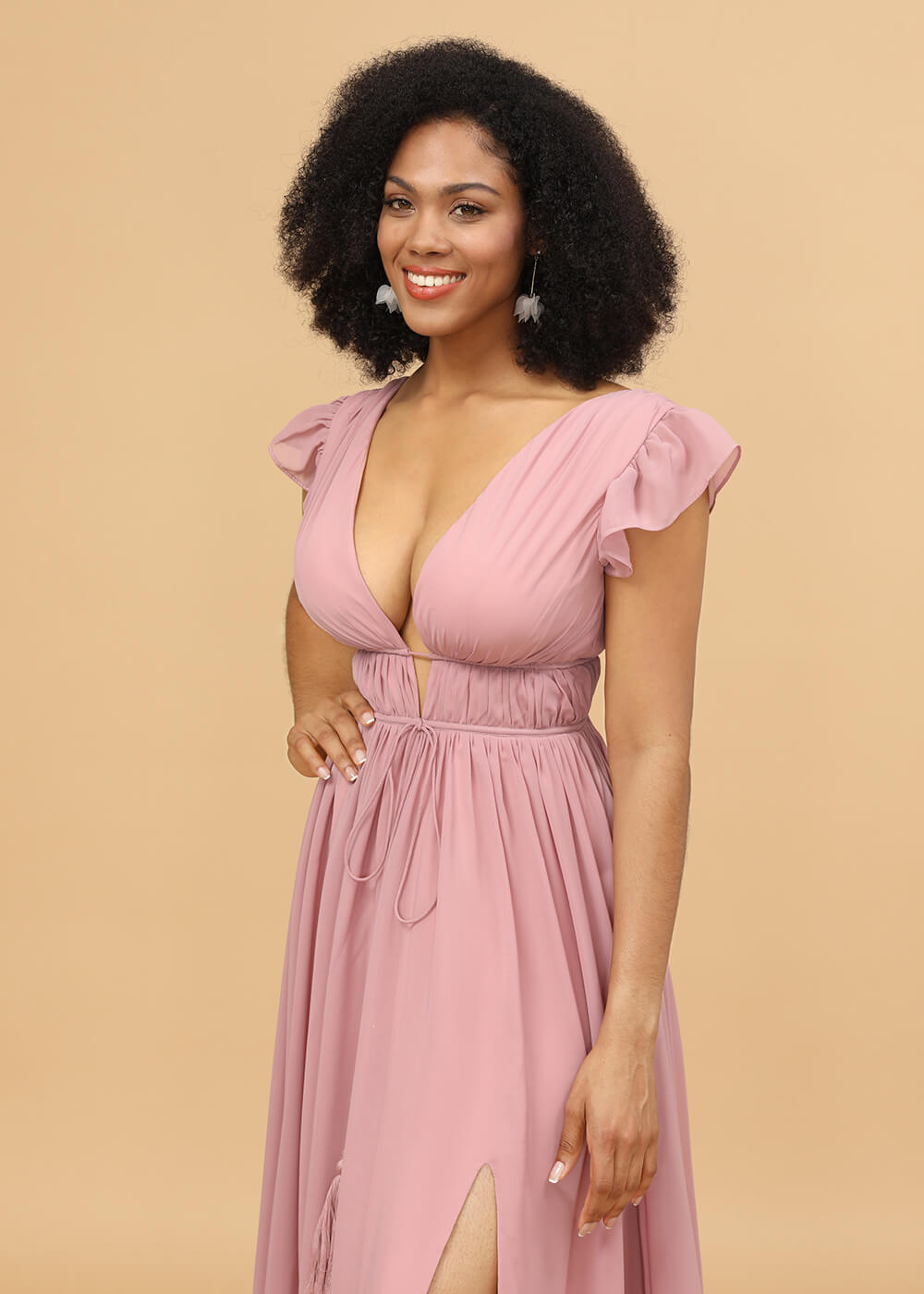 Long V-neck Bridesmaid Dress with Split