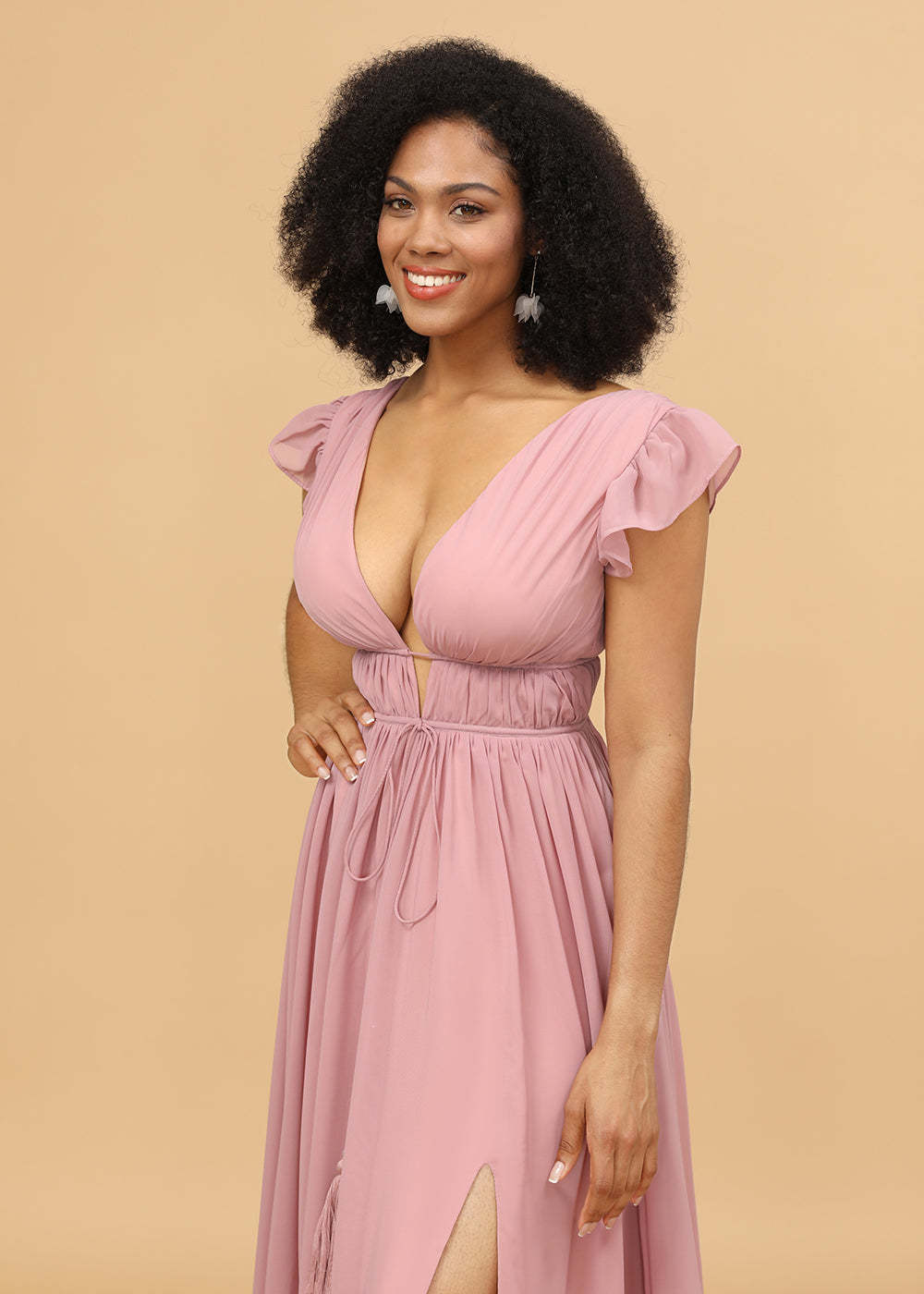 Long V-neck Bridesmaid Dress with Split