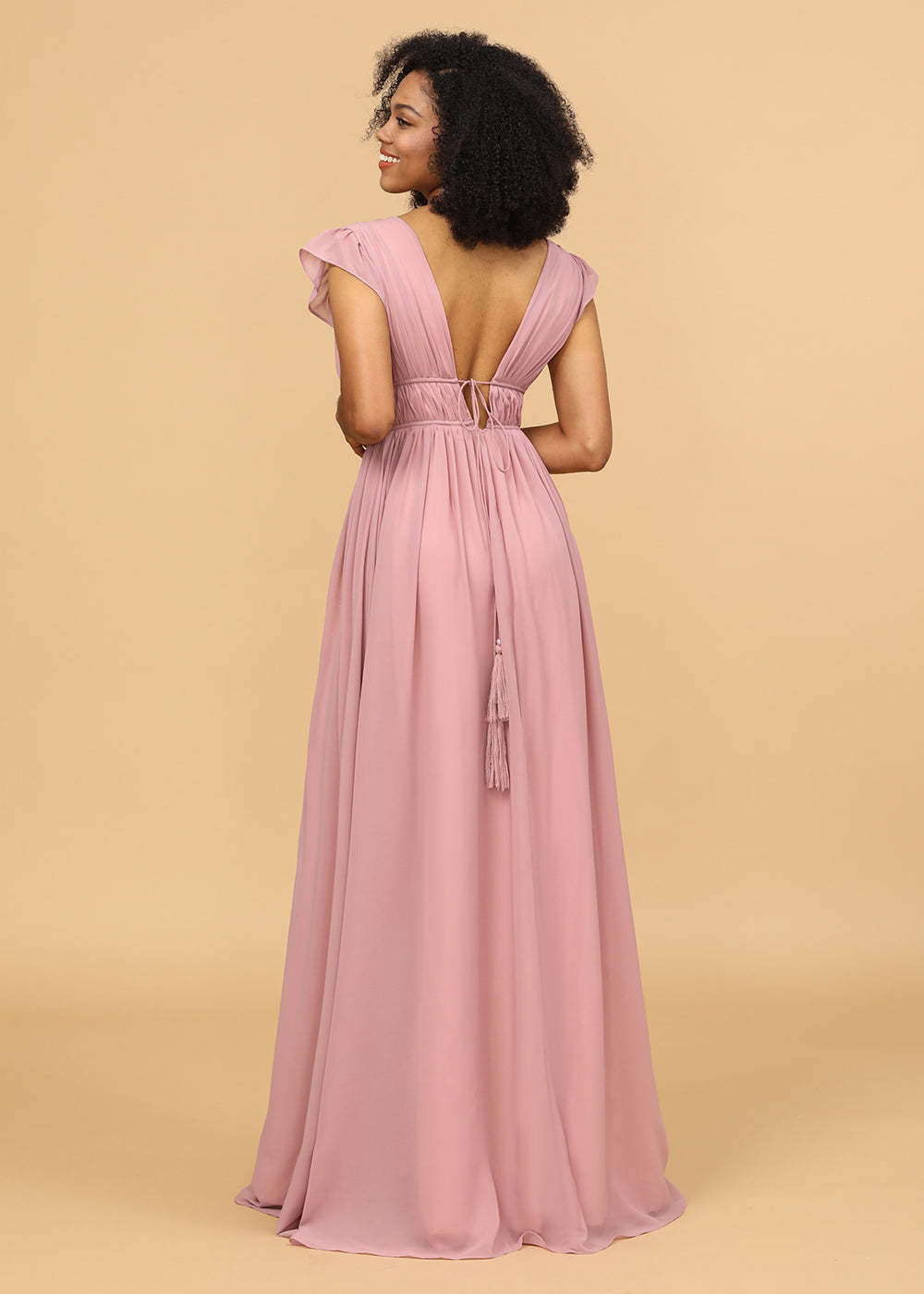 Long V-neck Bridesmaid Dress with Split