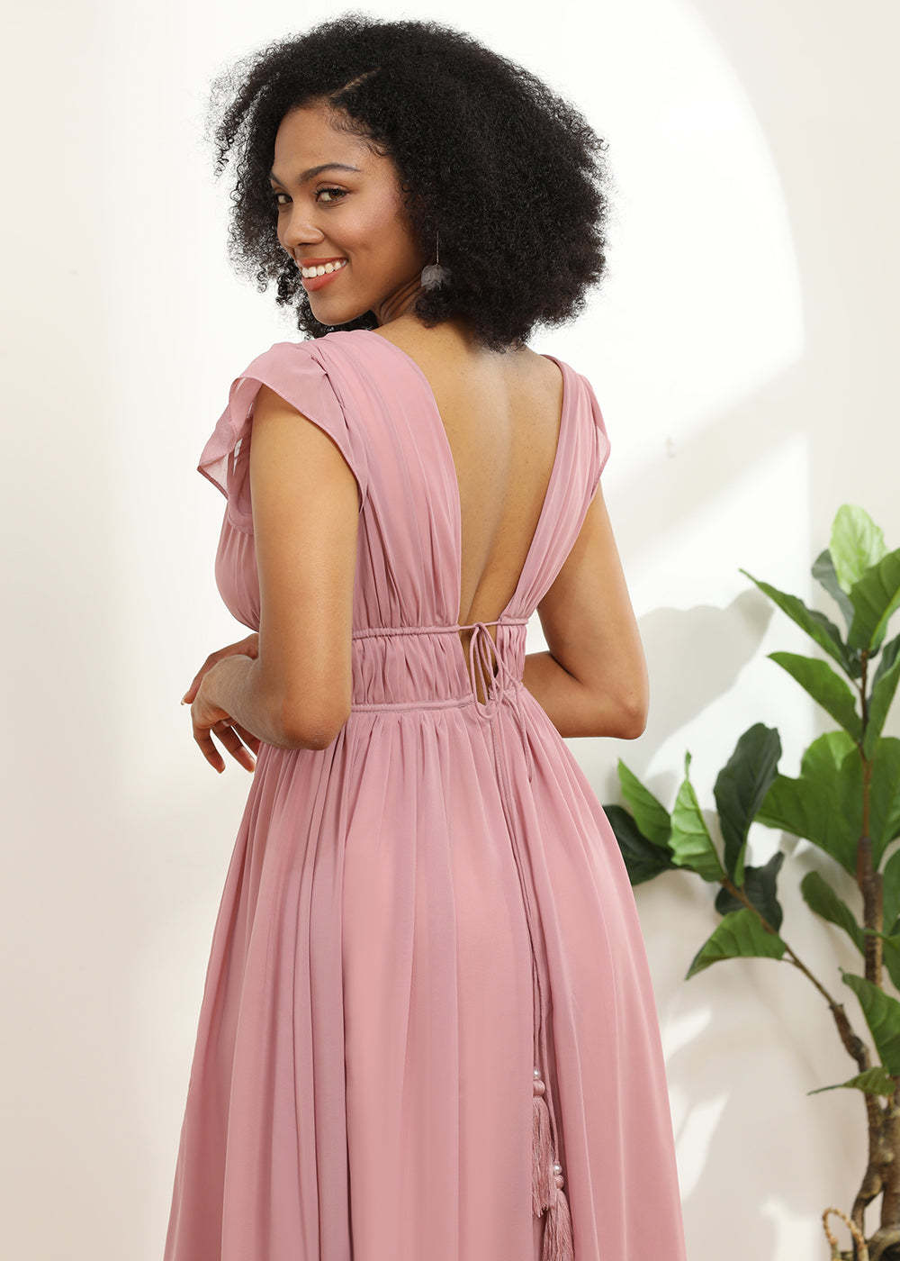 Long V-neck Bridesmaid Dress with Split