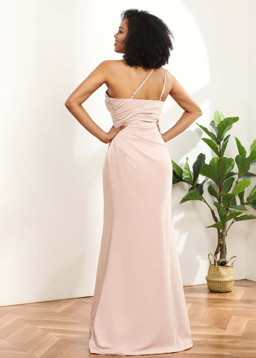 Sheath One Shoulder Satin Bridesmaid Dress
