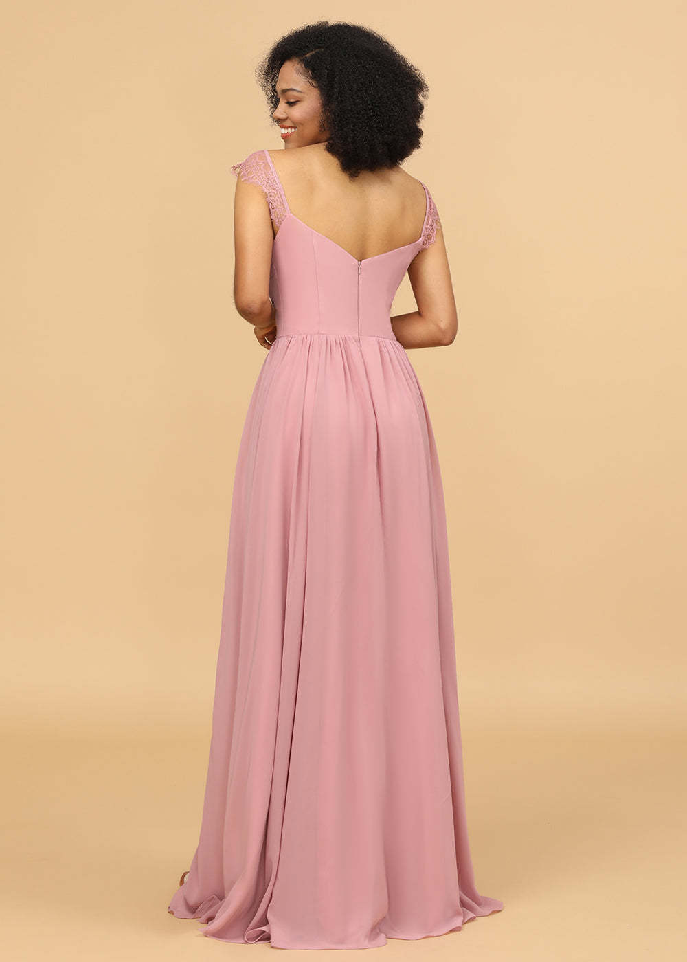 A-line Straps Chiffon Maxi Bridesmaid Dress