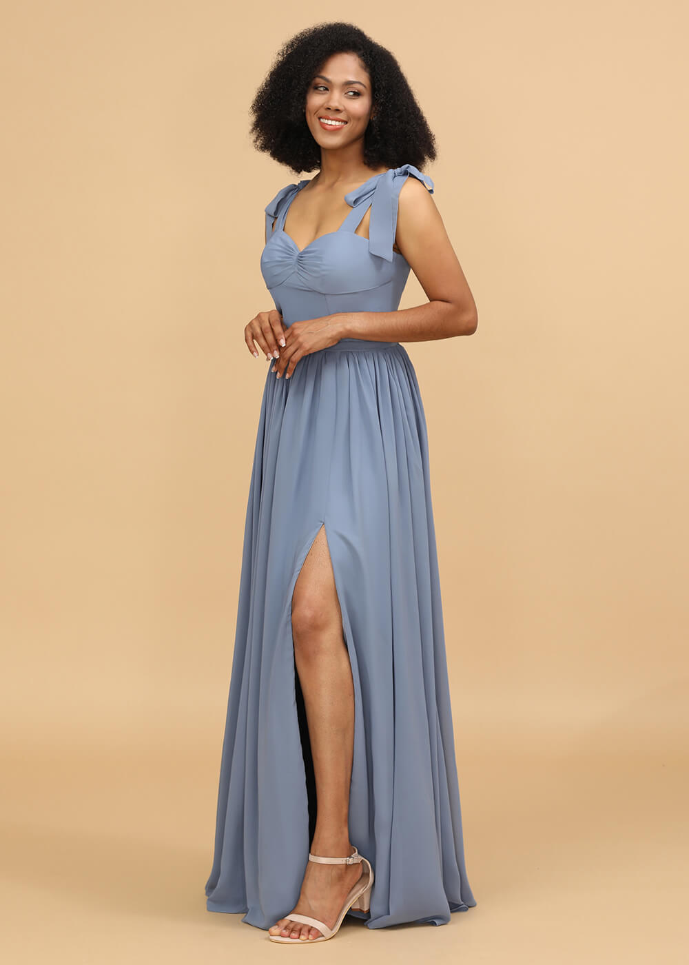 Long A-line Chiffon Strap Bridesmaid Dress