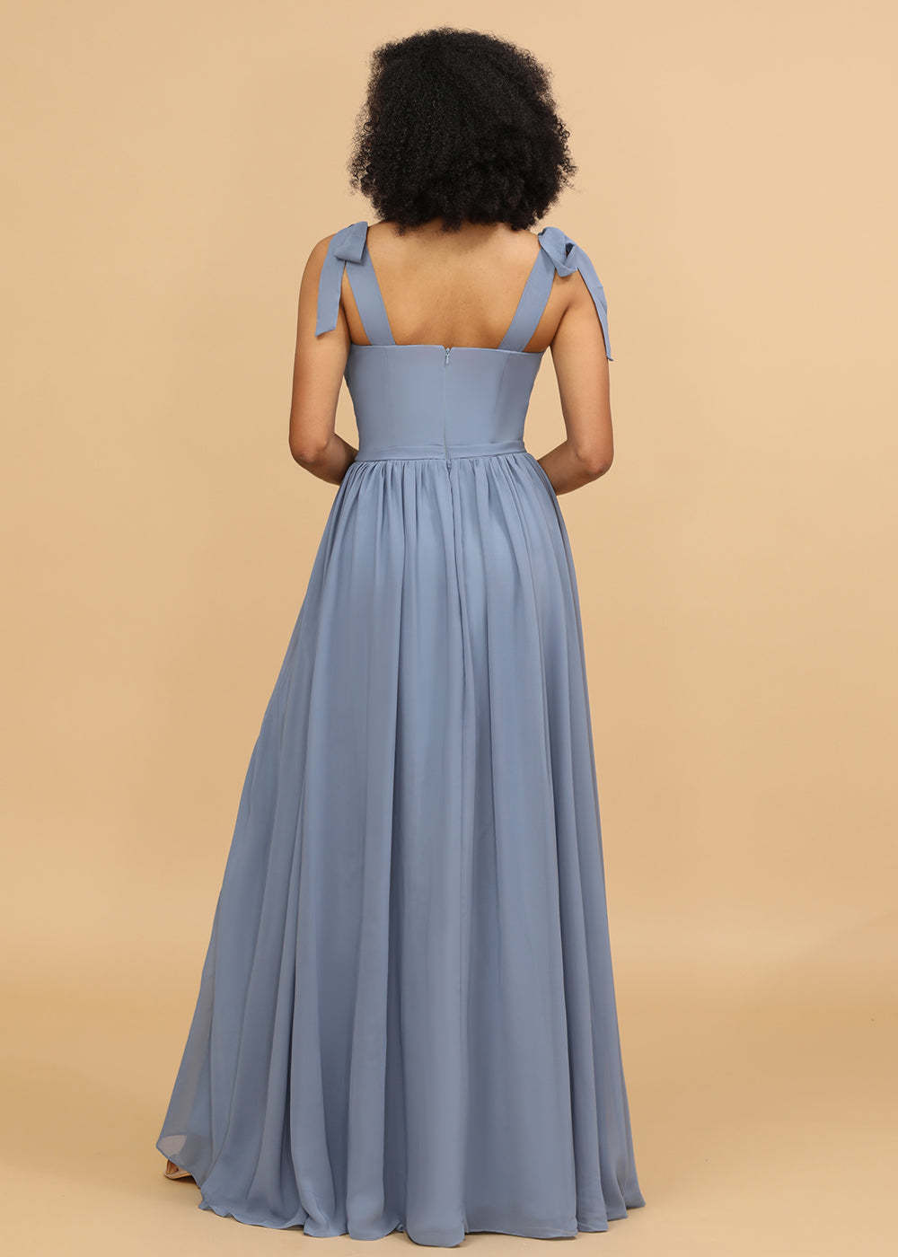 Long A-line Chiffon Strap Bridesmaid Dress