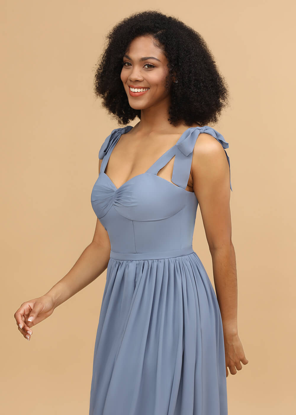 Long A-line Chiffon Strap Bridesmaid Dress