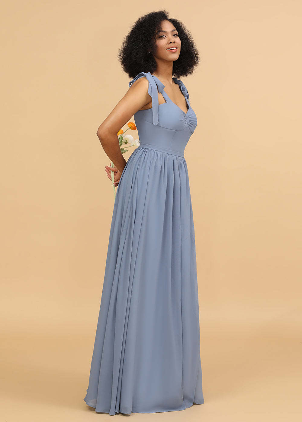 Long A-line Chiffon Strap Bridesmaid Dress