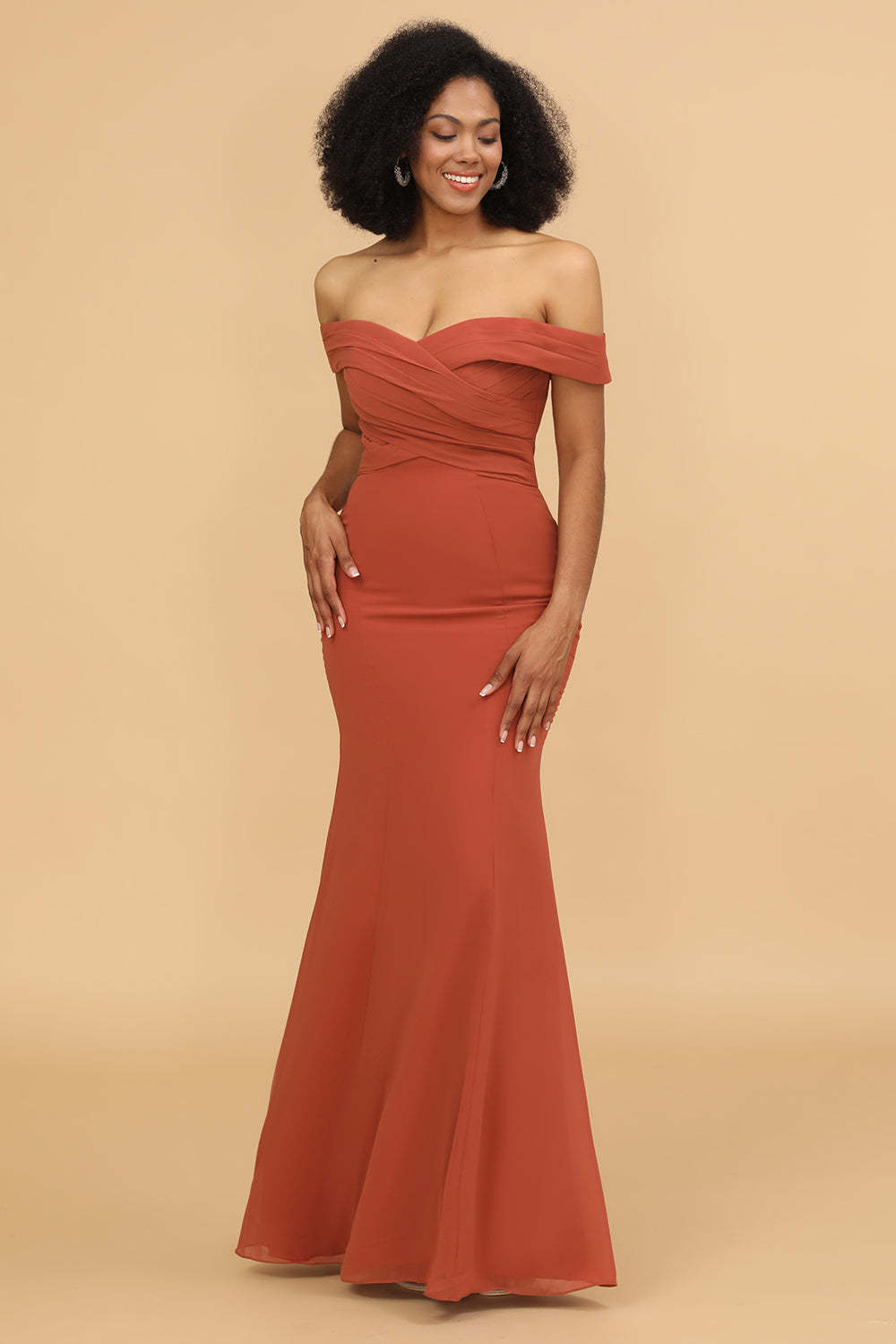 Off the Shoulder Trumpet Chiffon Sweetheart Neck Maxi Bridesmaid Dress