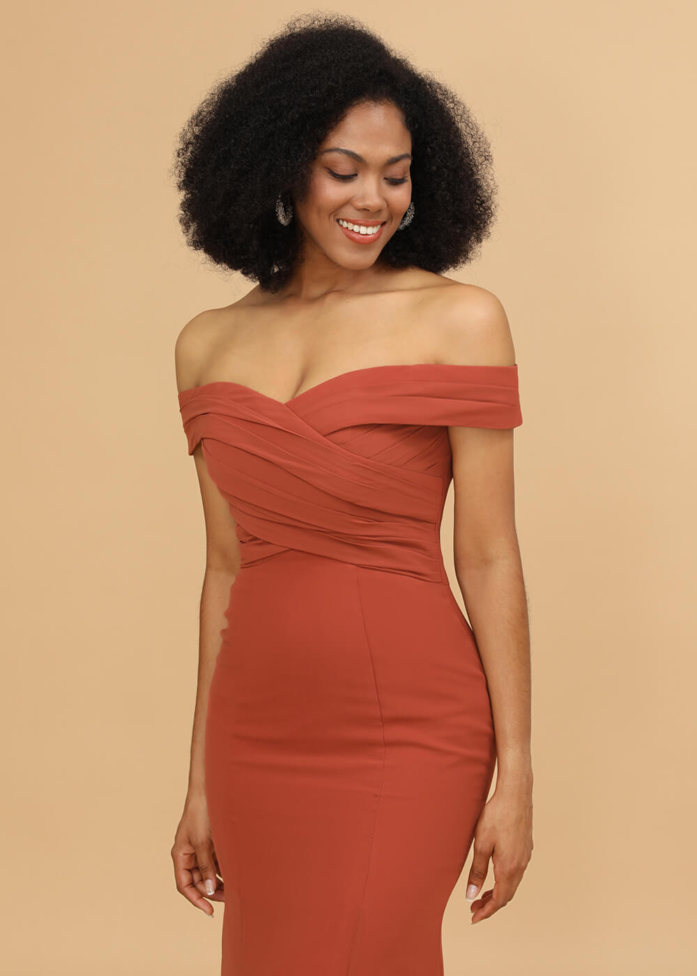 Off the Shoulder Trumpet Chiffon Bridesmaid Dress