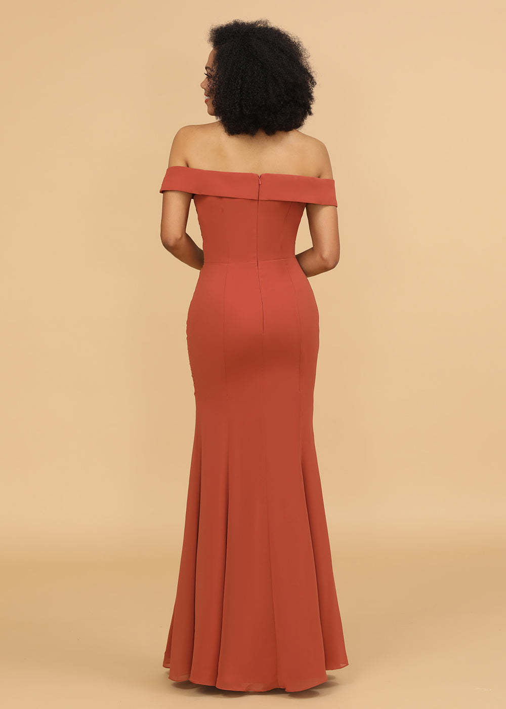Off the Shoulder Trumpet Chiffon Bridesmaid Dress