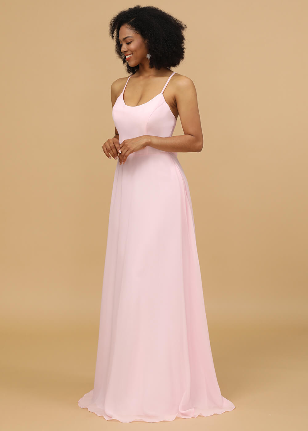 Scoop Neck Strap Chiffon Bridesmaid Dress