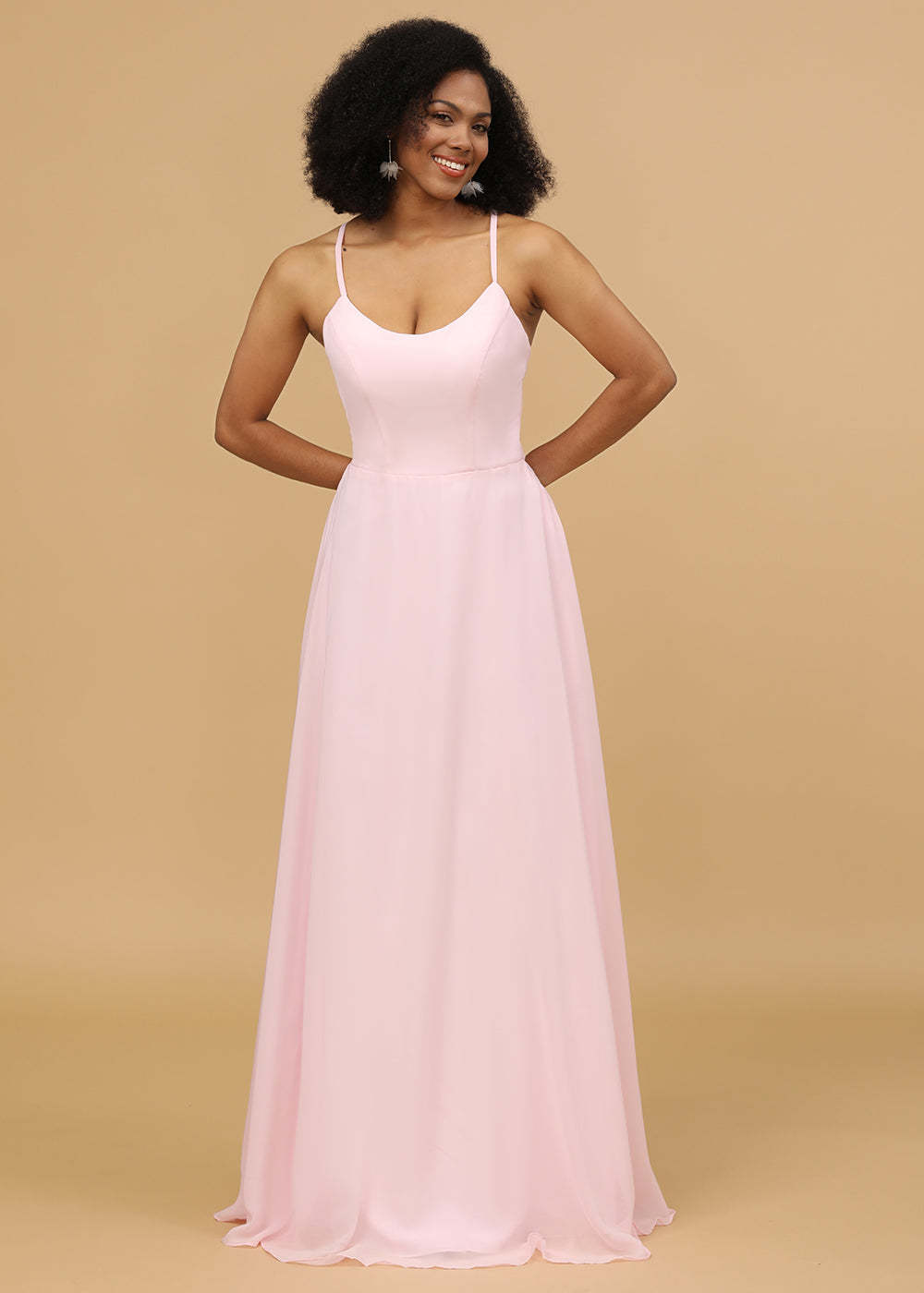 Scoop Neck Strap Chiffon Bridesmaid Dress