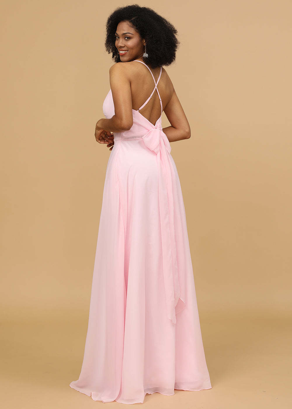 Scoop Neck Strap Chiffon Bridesmaid Dress