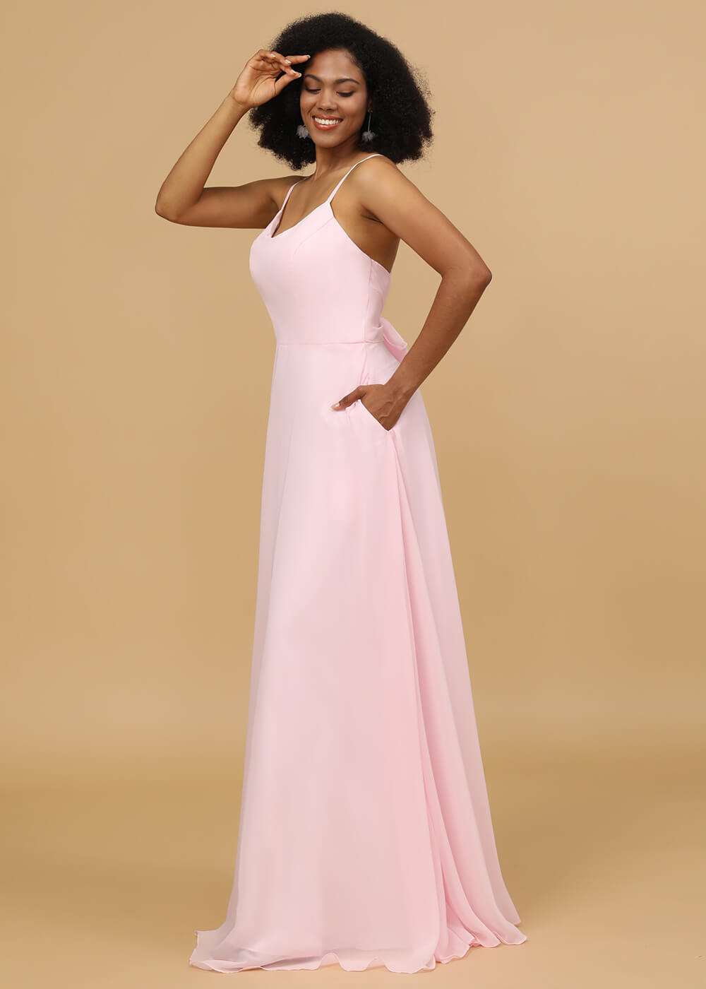 Scoop Neck Strap Chiffon Bridesmaid Dress