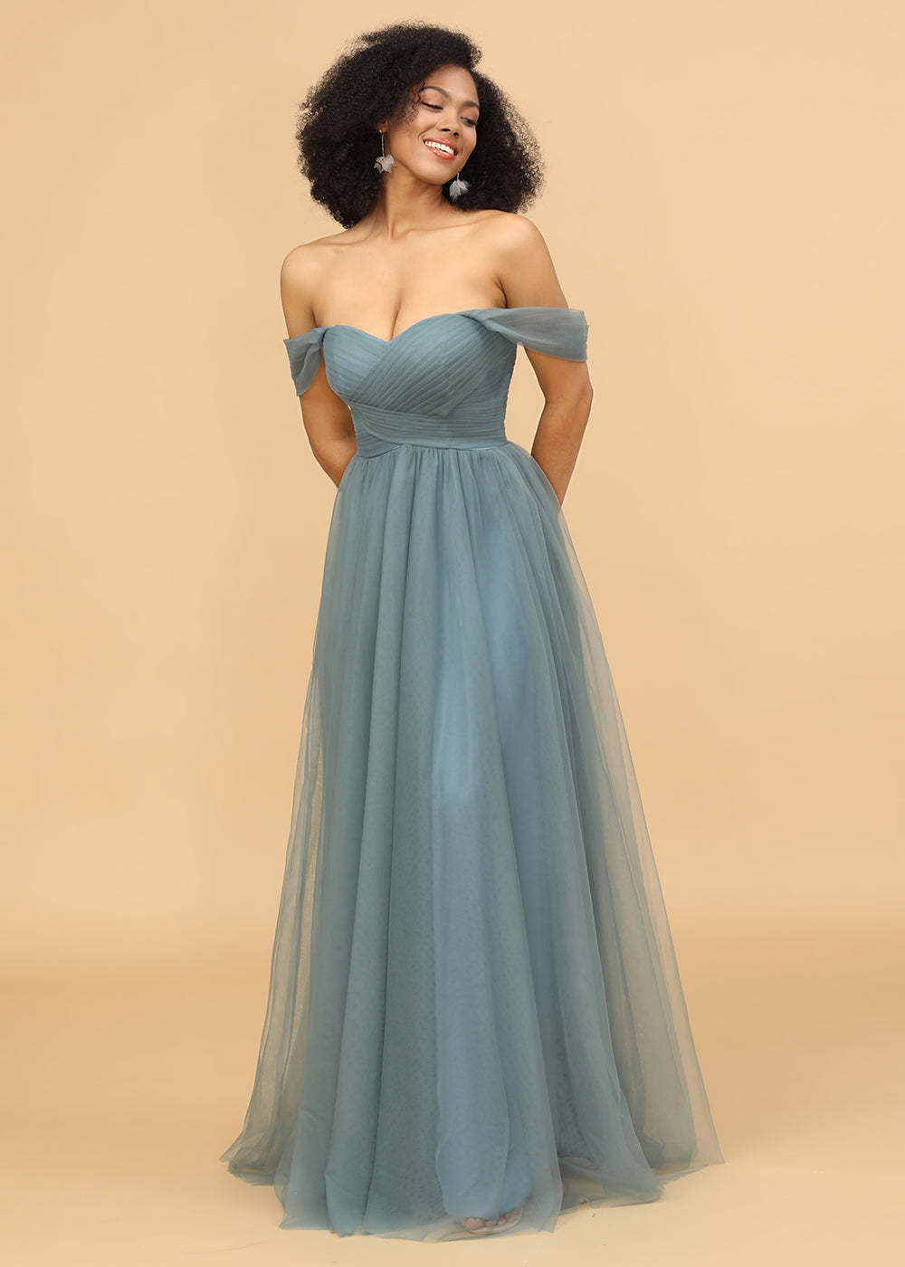 Off the Shoulder Tulle Bridesmaid Dress