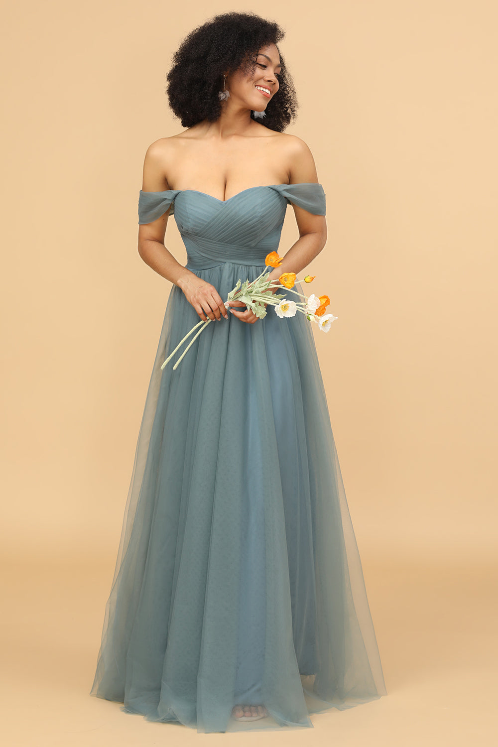 Off the Shoulder Tulle Bridesmaid Dress