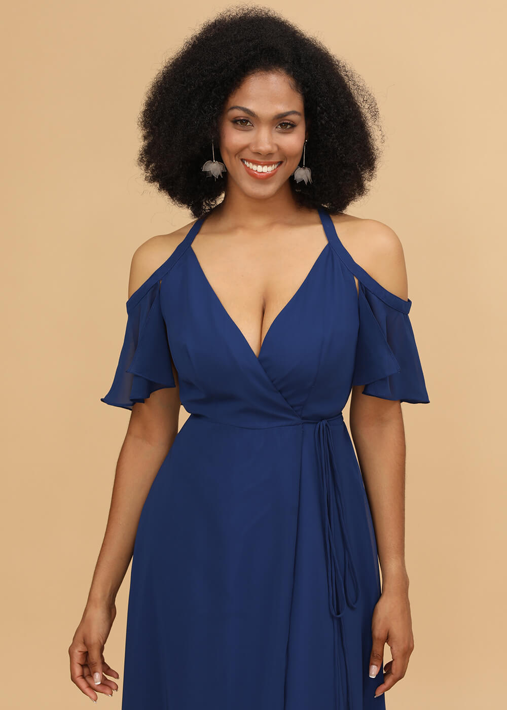 Ruffles Sleeves A-line Wrap Bridesmaid Dress