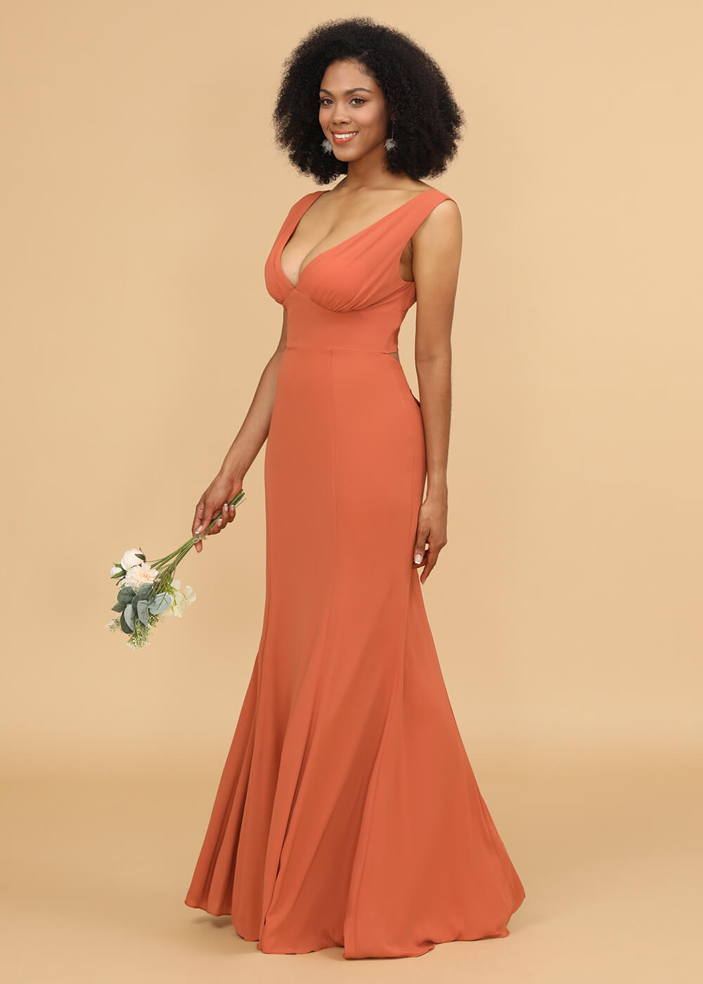 V-neck Trumpet Long Bridesmaid Dress