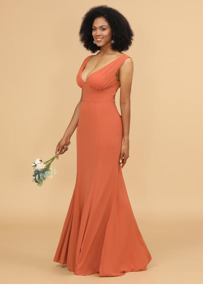 V-neck Trumpet Long Bridesmaid Dress