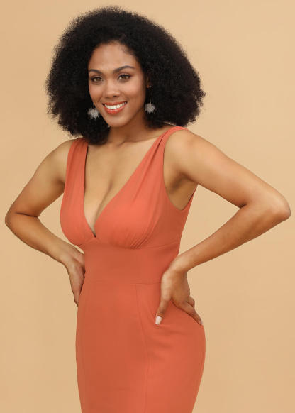 V-neck Trumpet Long Bridesmaid Dress