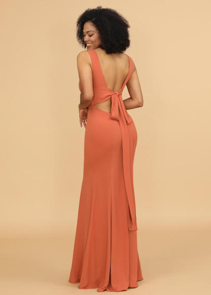 V-neck Trumpet Long Bridesmaid Dress