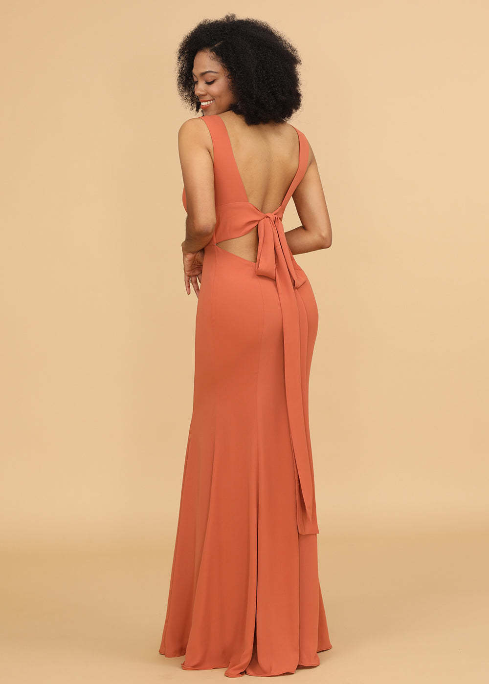 V-neck Trumpet Long Bridesmaid Dress