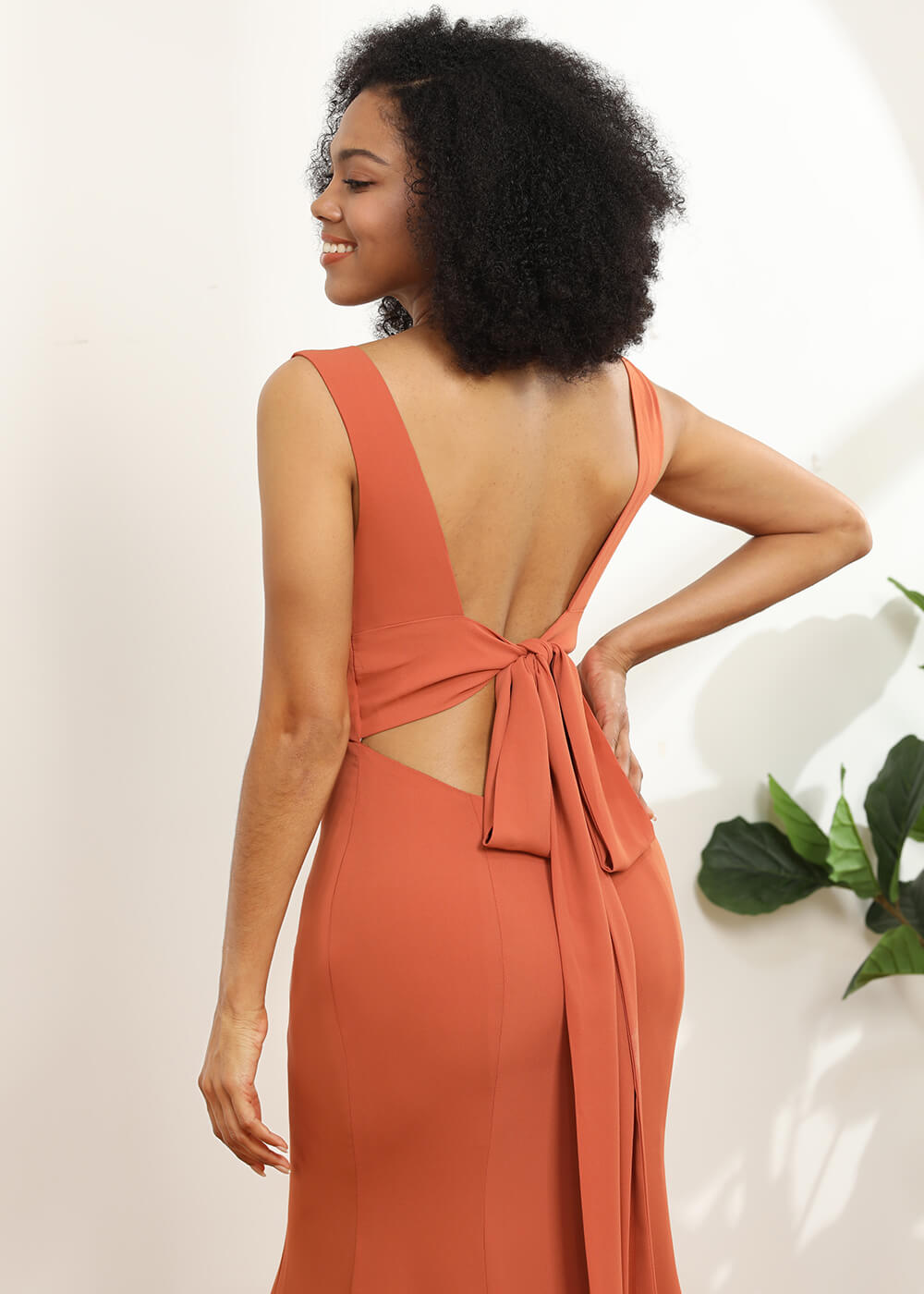 V-neck Trumpet Long Bridesmaid Dress