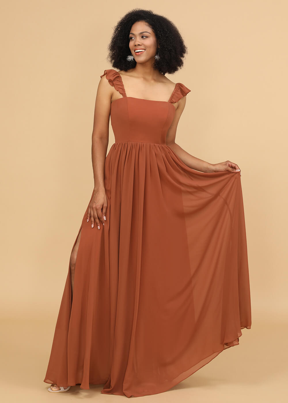 A-line Square Neck Straps Bridesmaid Dress