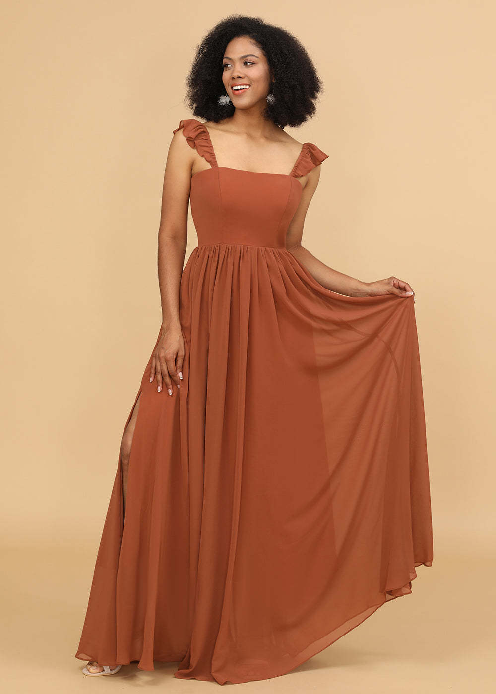 A-line Square Neck Straps Bridesmaid Dress