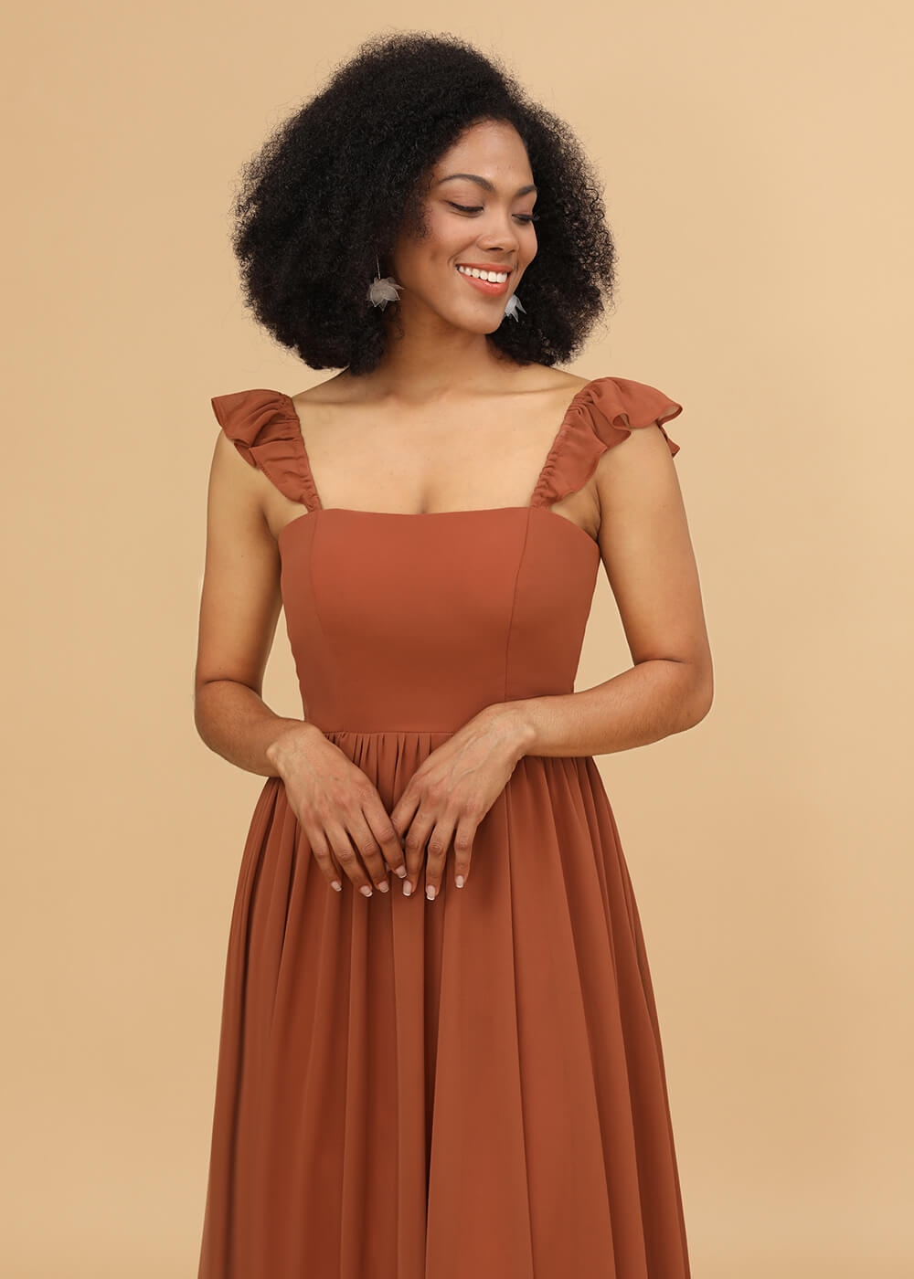 A-line Square Neck Straps Bridesmaid Dress