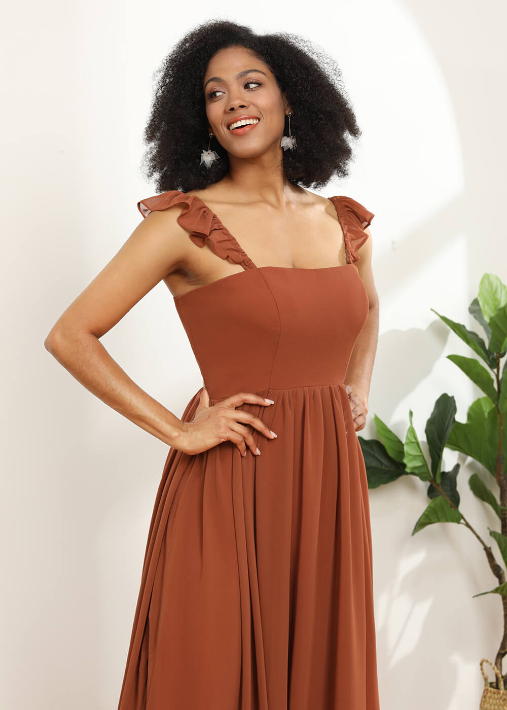 A-line Square Neck Straps Bridesmaid Dress
