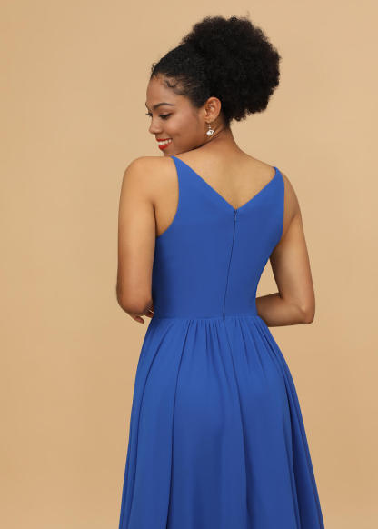 V-neck A-line Tea Length Bridesmaid Dress