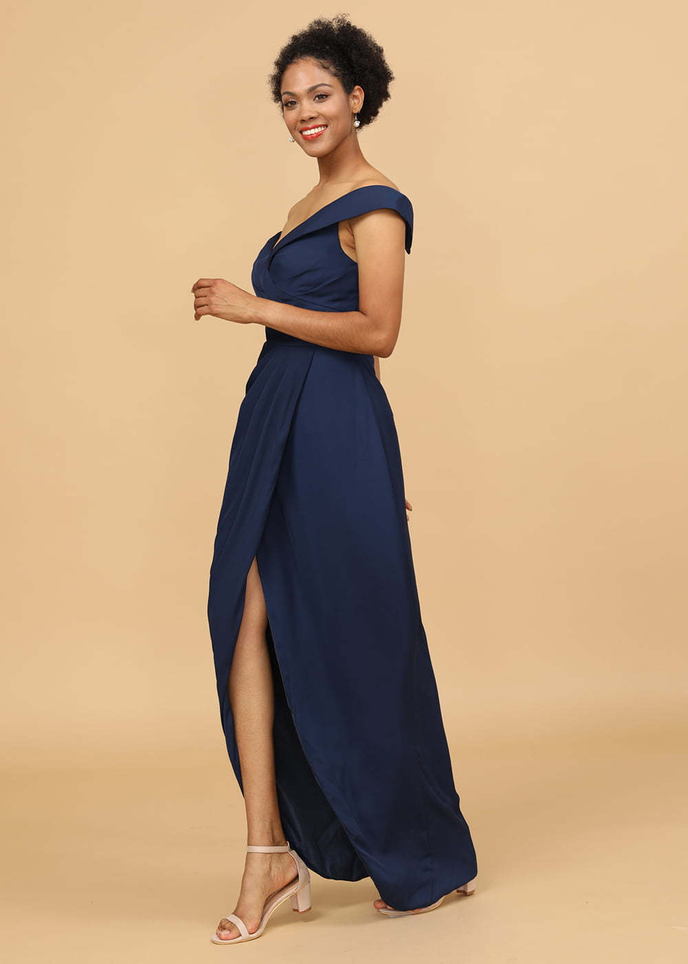 Sheath Tulip Off the Shoulder Maxi Bridesmaid Dress