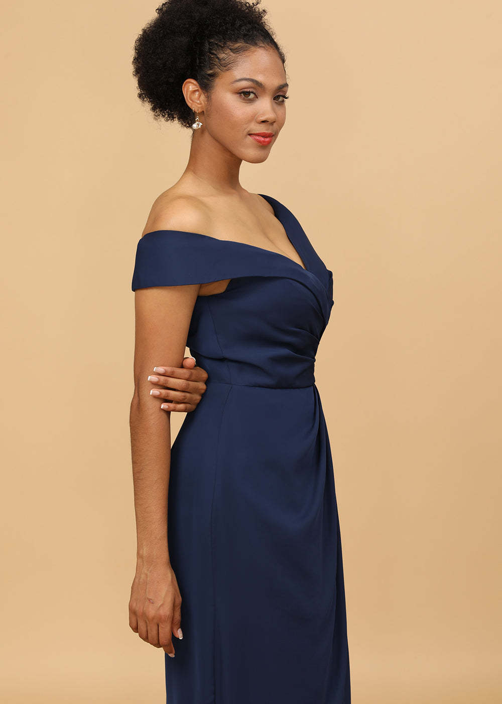 Sheath Tulip Off the Shoulder Maxi Bridesmaid Dress