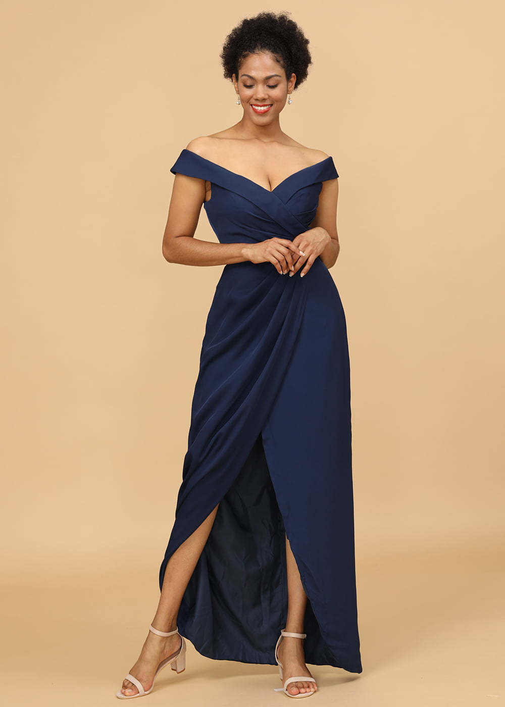 Sheath Tulip Off the Shoulder Maxi Bridesmaid Dress