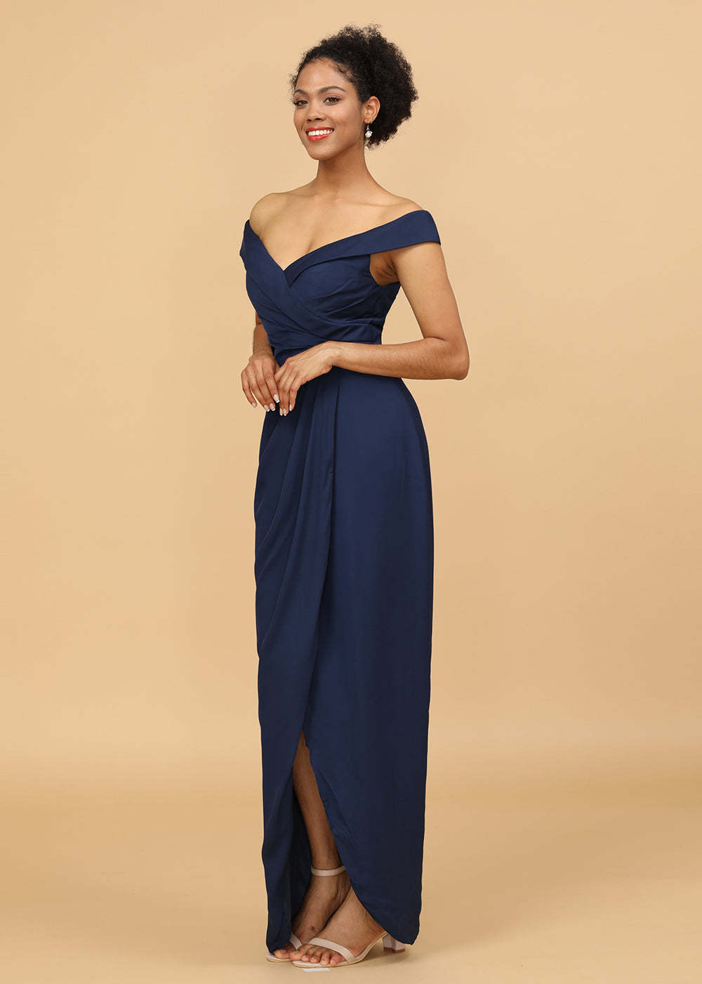 Sheath Tulip Off the Shoulder Maxi Bridesmaid Dress
