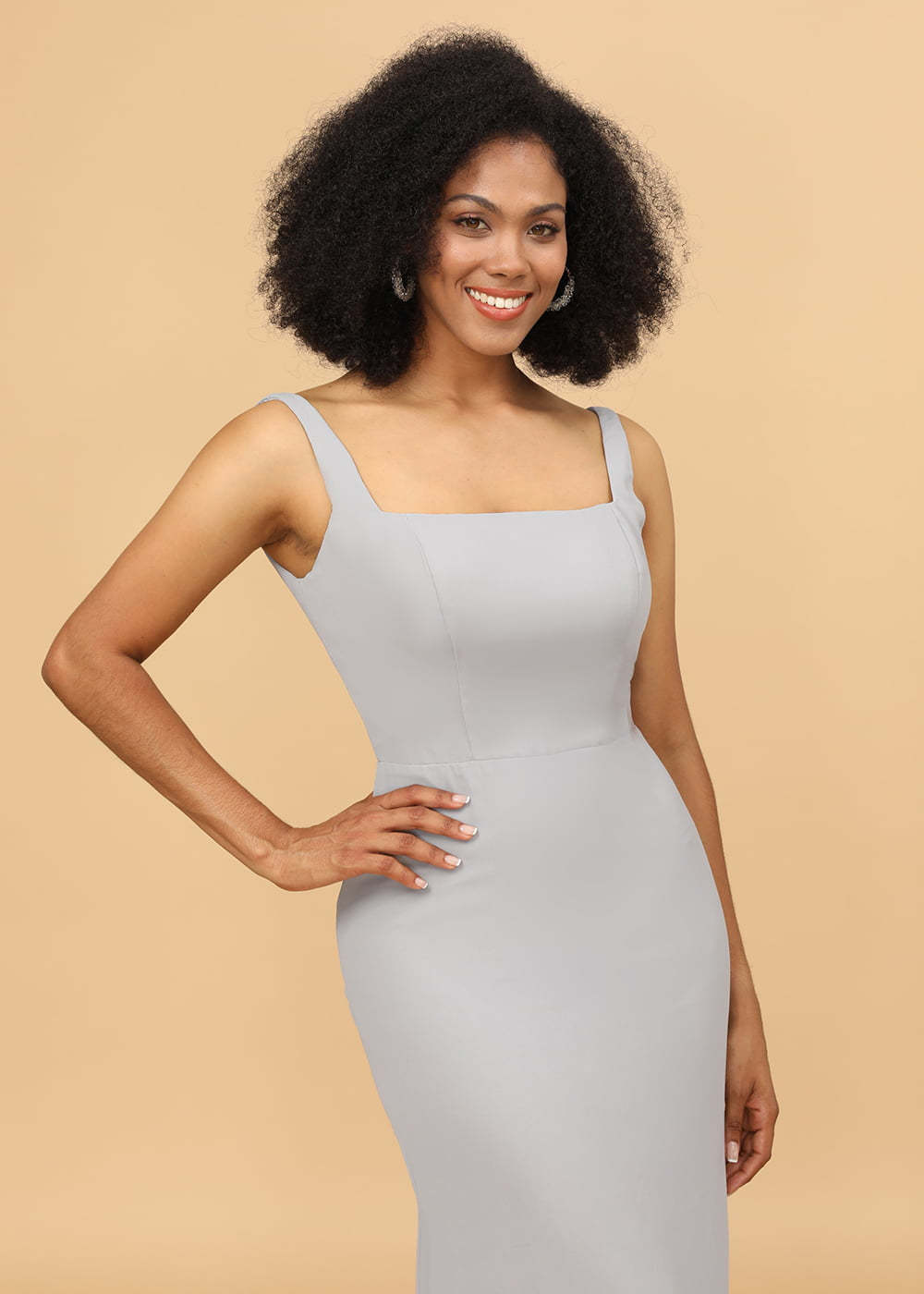 Sheath Square Neck Long Bridesmaid Dress