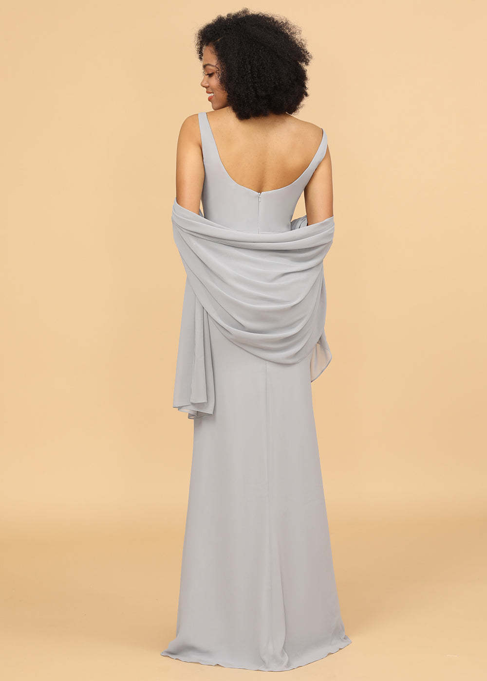 Sheath Square Neck Long Bridesmaid Dress
