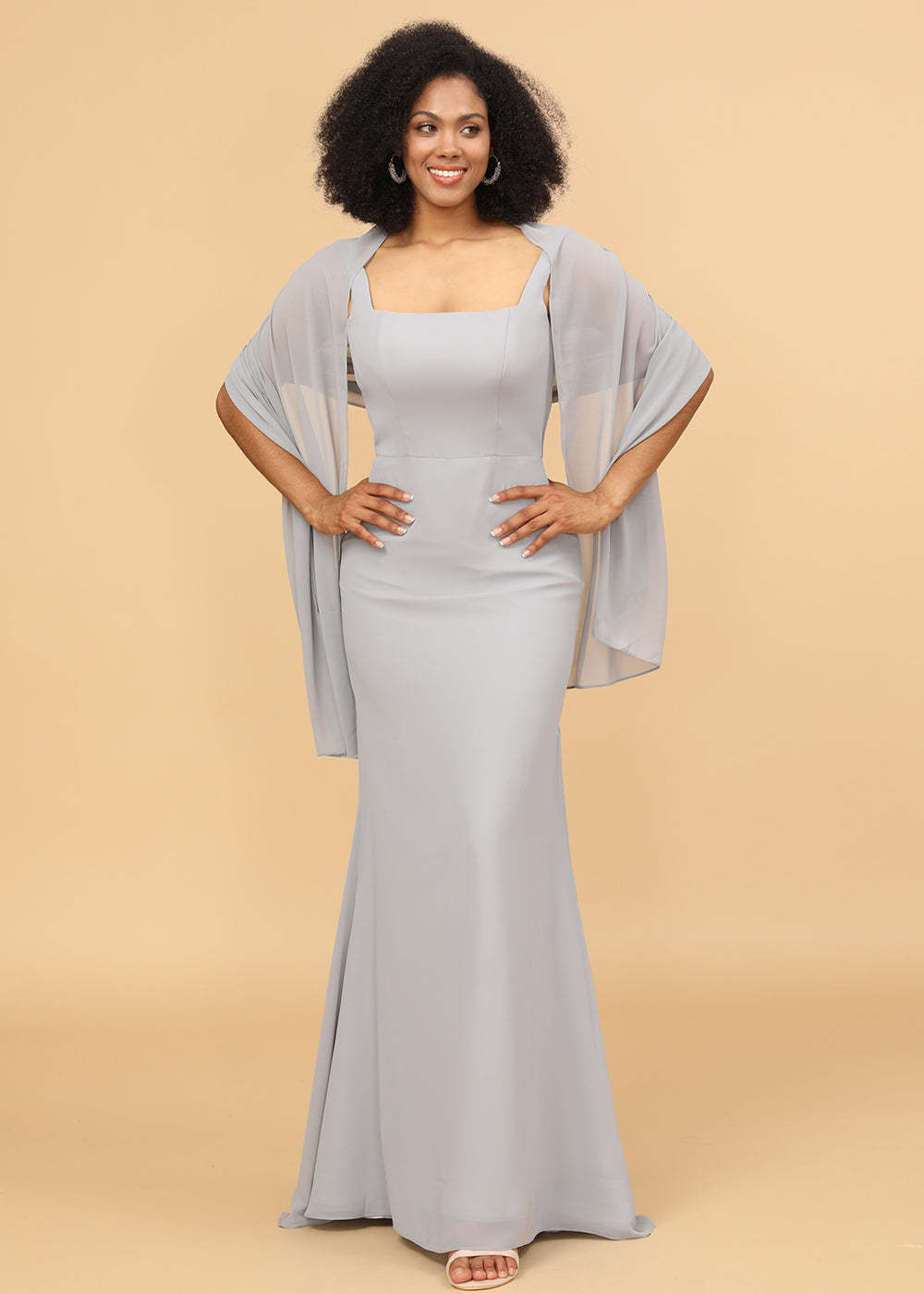 Sheath Square Neck Long Bridesmaid Dress