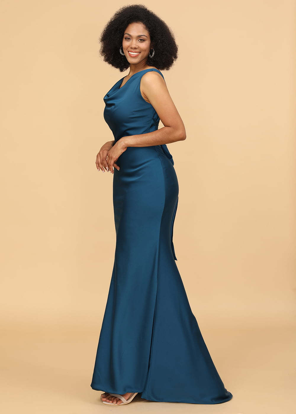 Cowl Neck Trumpet Satin Bridesmaid Dress