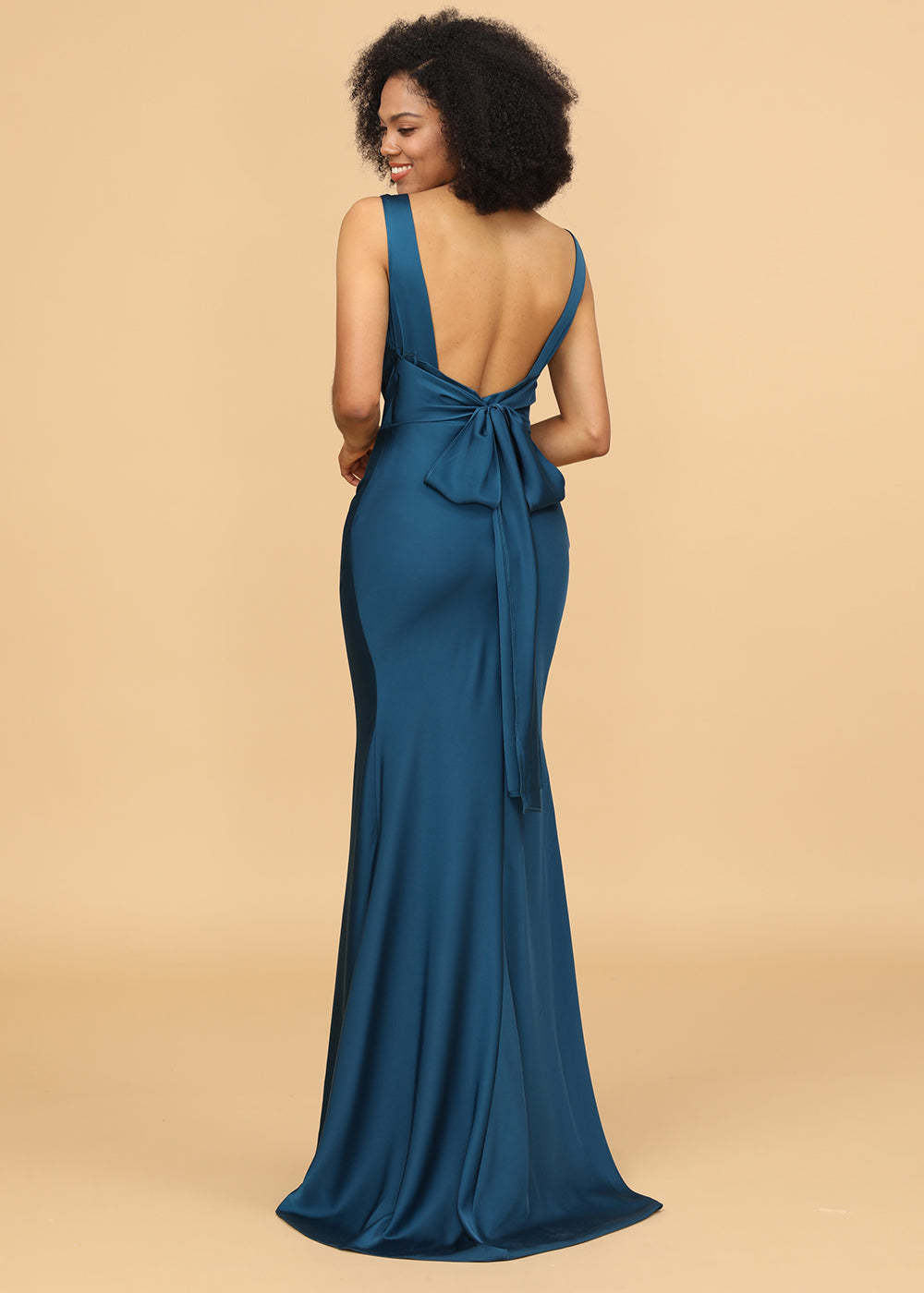 Cowl Neck Trumpet Satin Bridesmaid Dress