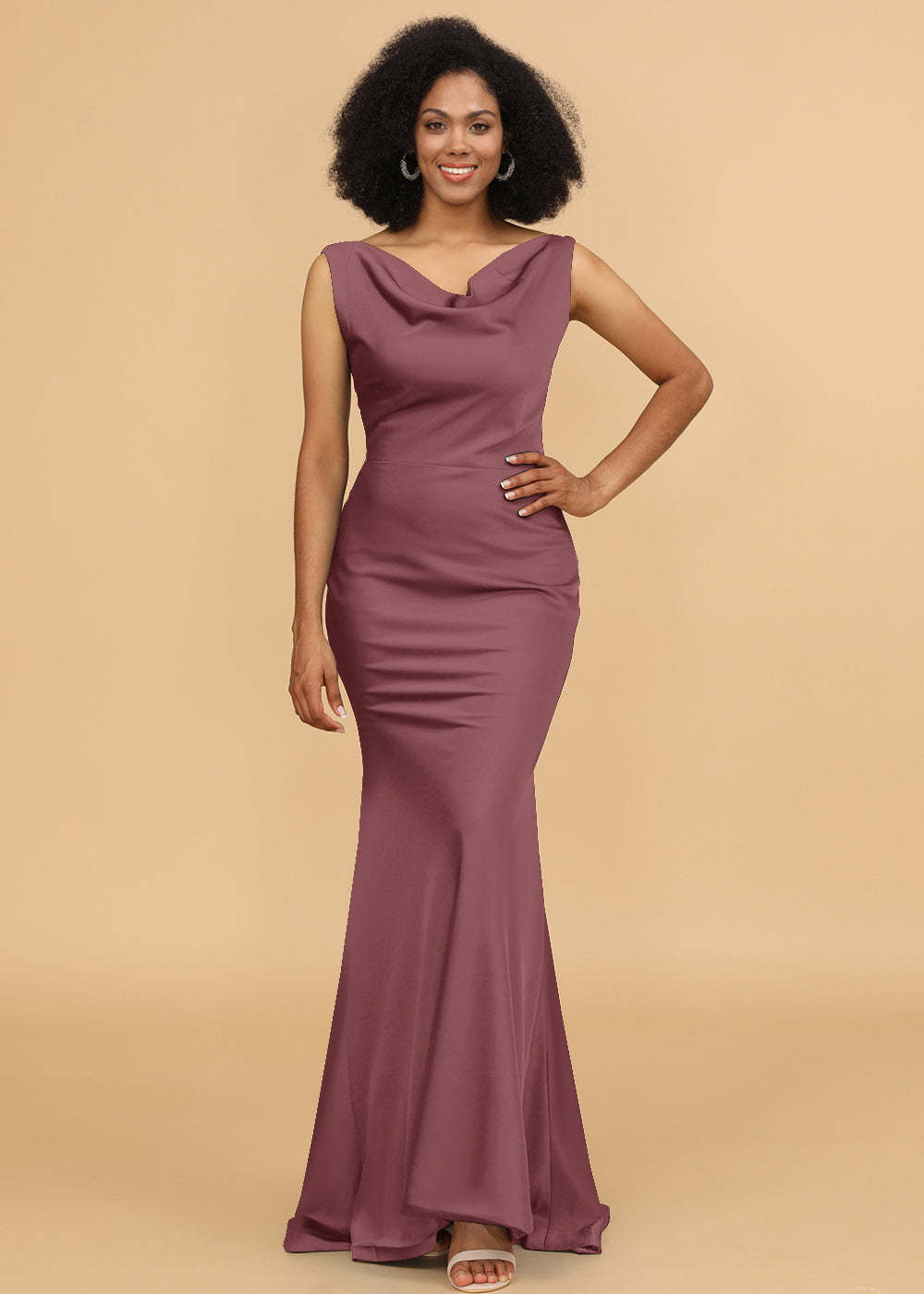 Cowl Neck Trumpet Satin Bridesmaid Dress
