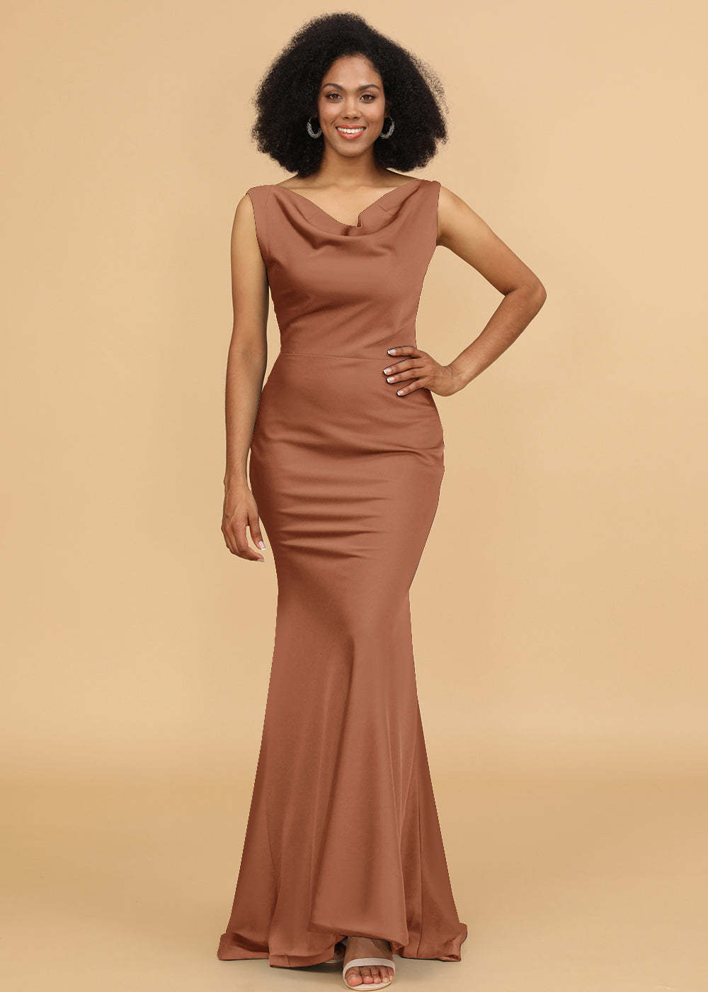 Cowl Neck Trumpet Satin Bridesmaid Dress