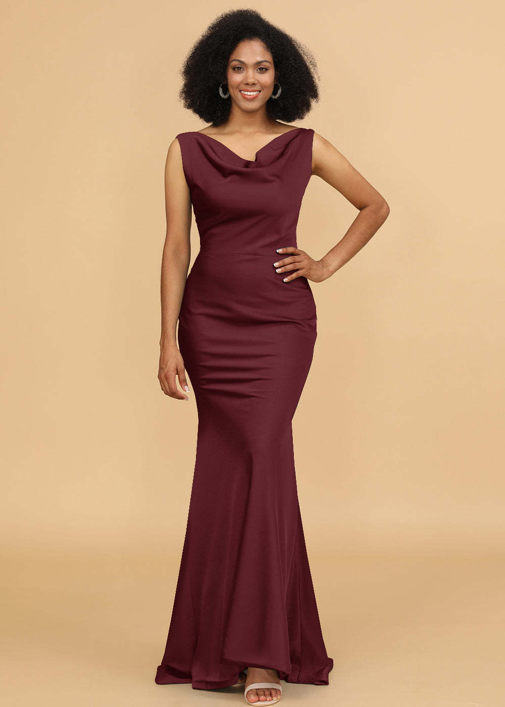 Cowl Neck Trumpet Satin Bridesmaid Dress