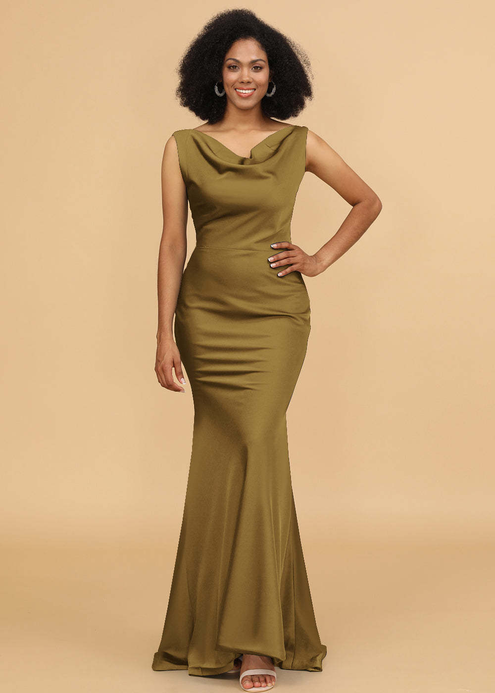 Cowl Neck Trumpet Satin Bridesmaid Dress