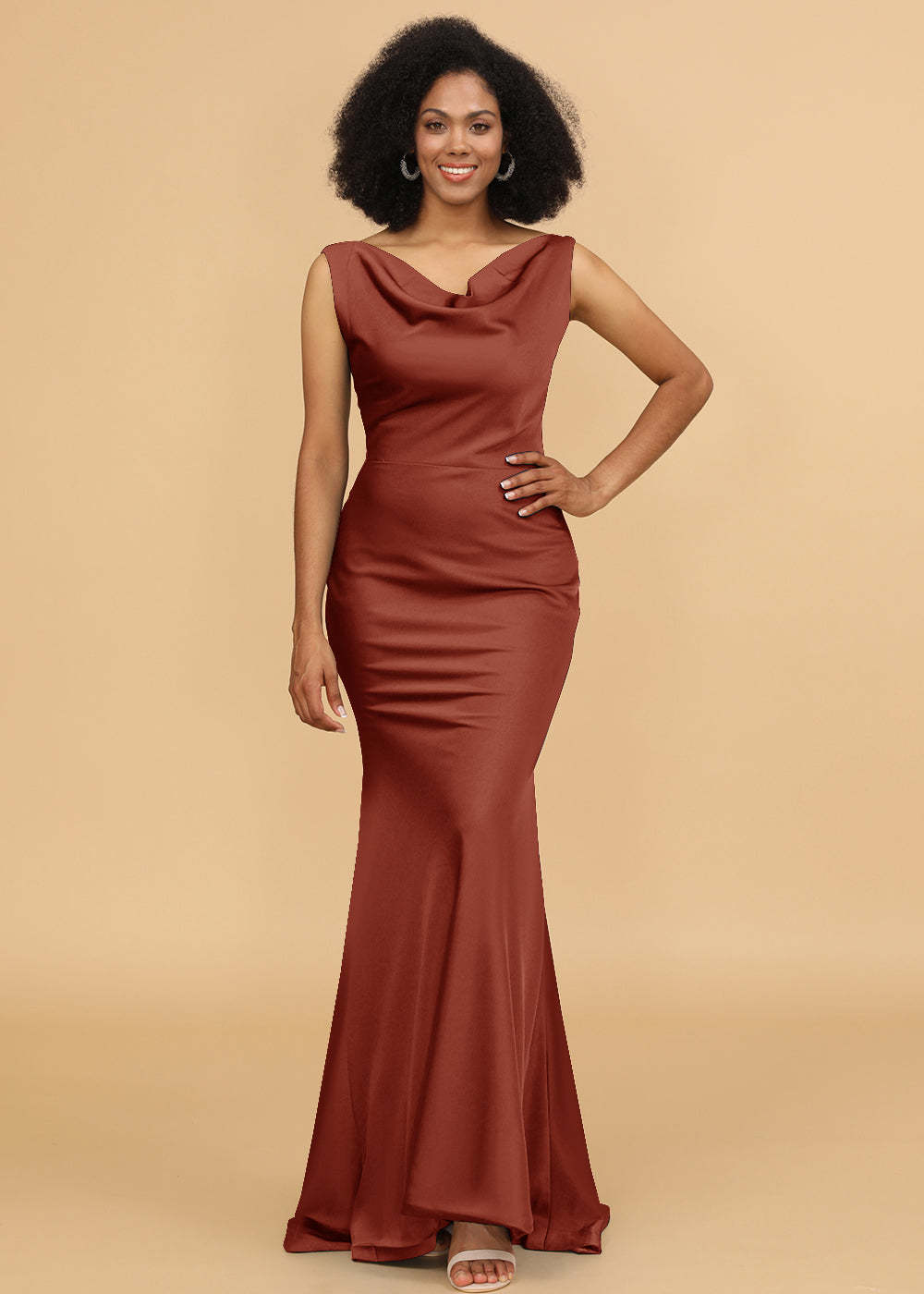 Cowl Neck Trumpet Satin Bridesmaid Dress